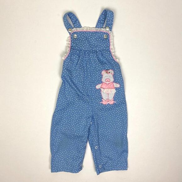 Vtg Kids Exchange Polka Dot Ballet Bear Overalls - Picture 1 of 9
